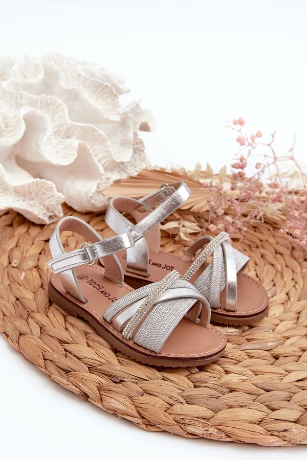 Kesi Shiny Children's Silver Velcro Sandals Delphina