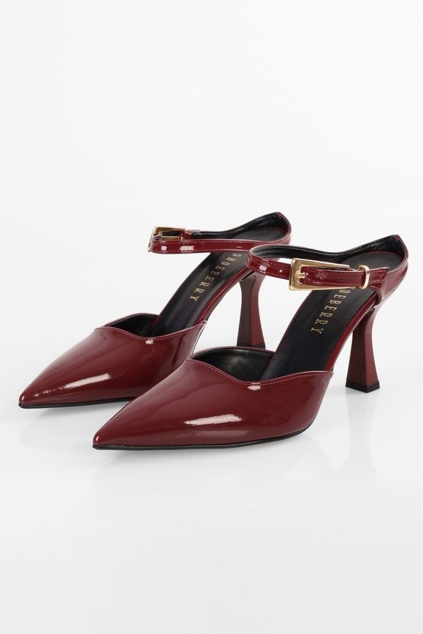 Shoeberry Shoeberry Women's Aida Burgundy Patent Leather Buckle Detailed Slippers Stiletto