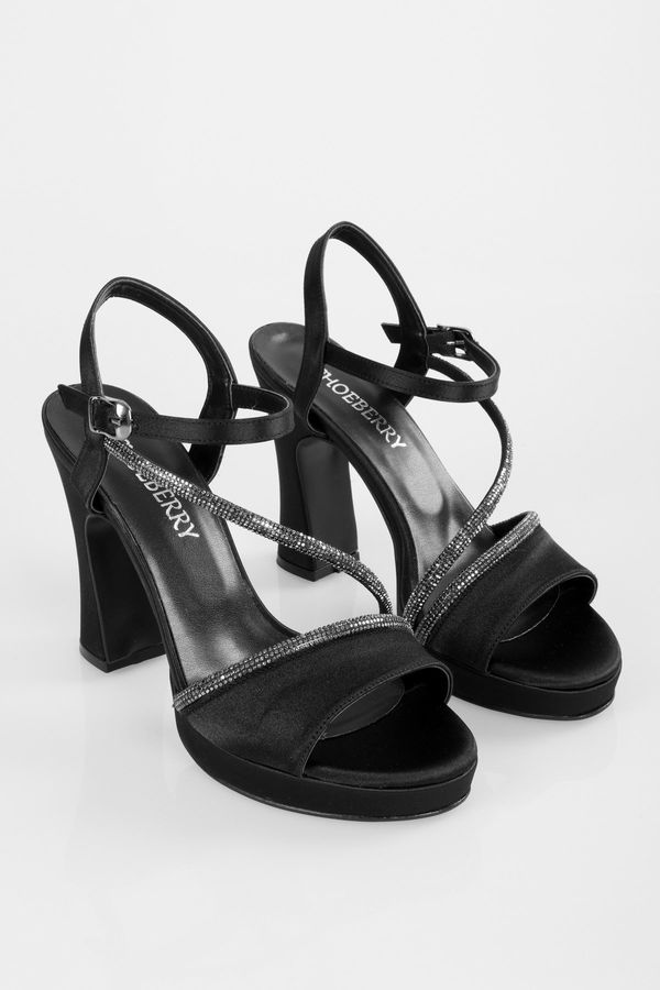 Shoeberry Shoeberry Women's Alaia Black Satin Stone Platform Heel Shoes