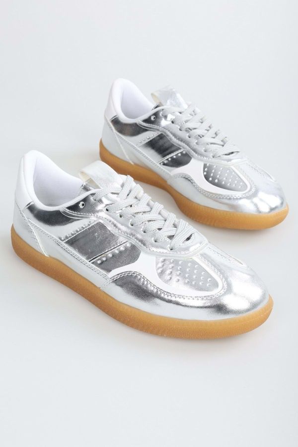 Shoeberry Shoeberry Women's Alohant Silver Shiny Casual Sports Sneaker