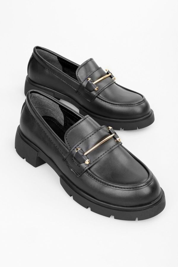 Shoeberry Shoeberry Women's Aston Black Leather Buckle Detail Loafer