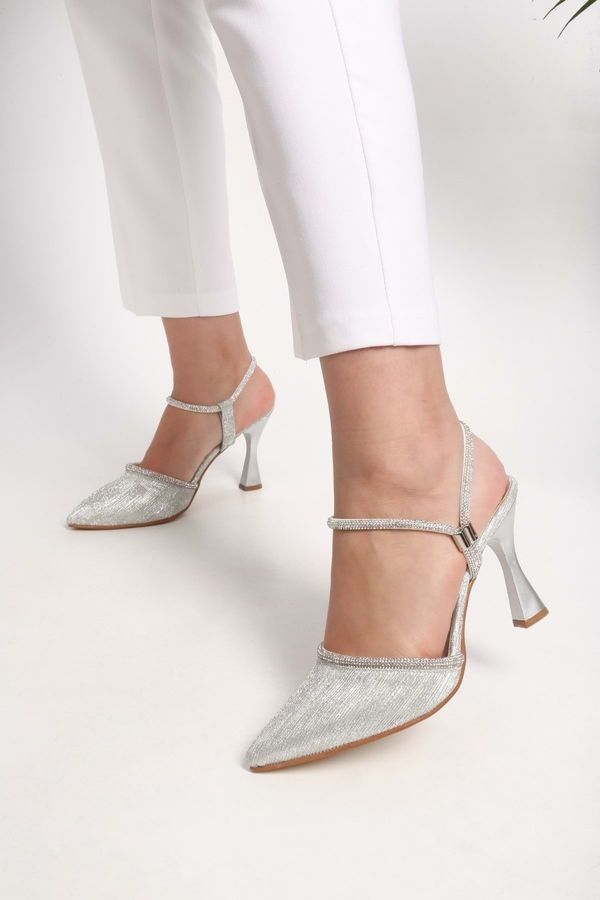 Shoeberry Shoeberry Women's Avril Silver Glittery Stone Heeled Shoes