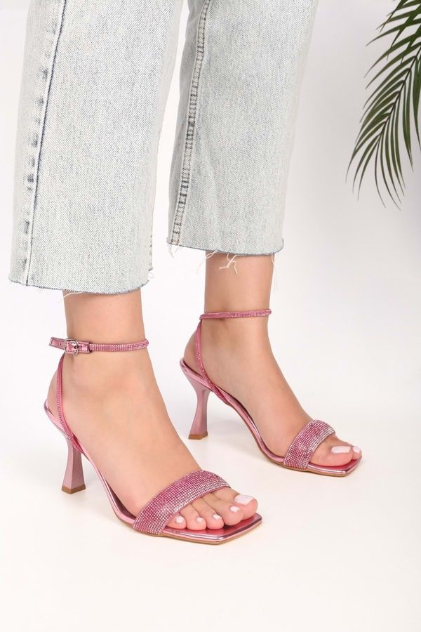 Shoeberry Shoeberry Women's Bella Pink Metallic Single Strap Heeled Shoes