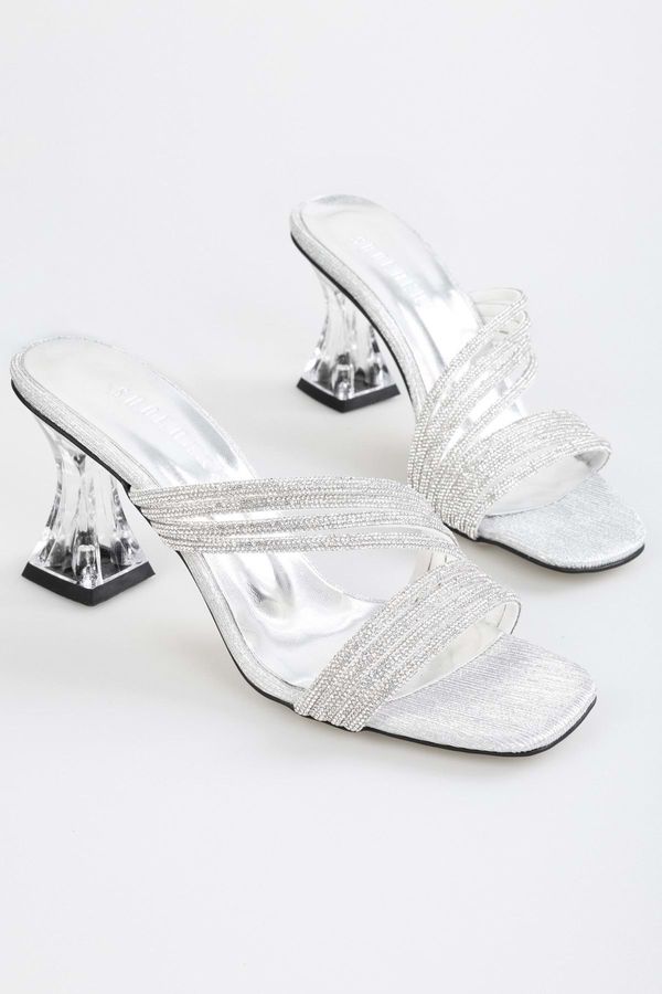 Shoeberry Shoeberry Women's Bien Silver Plated Stone Heeled Slippers