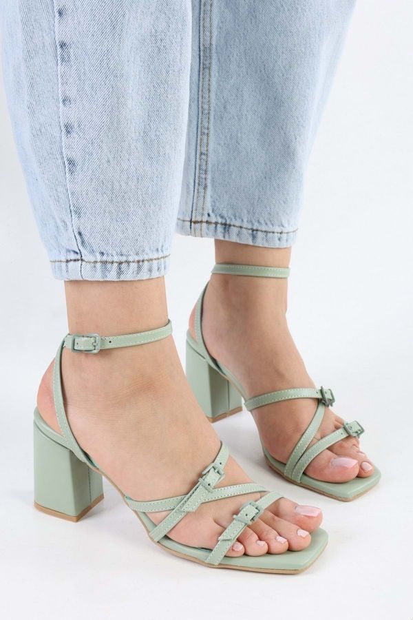 Shoeberry Shoeberry Women's Boyze Mint Green Belt Buckle Heeled Shoes