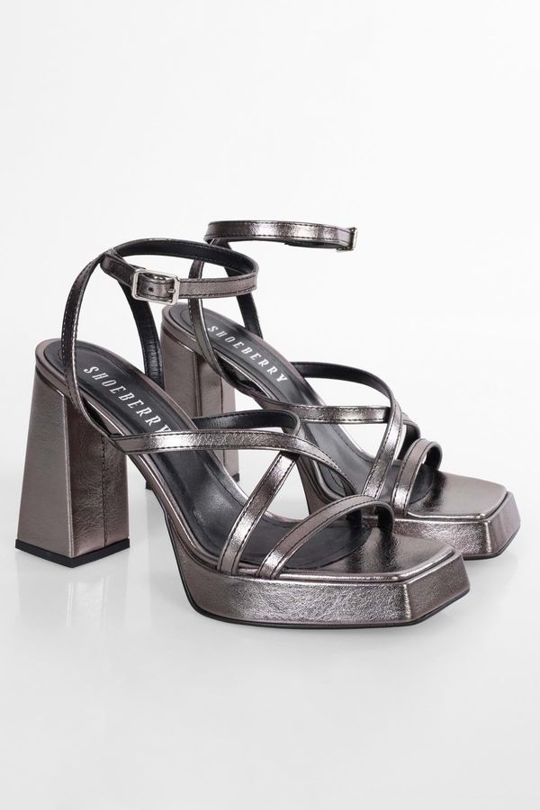 Shoeberry Shoeberry Women's Brianna Platinum Wrinkled Platform Heeled Shoes