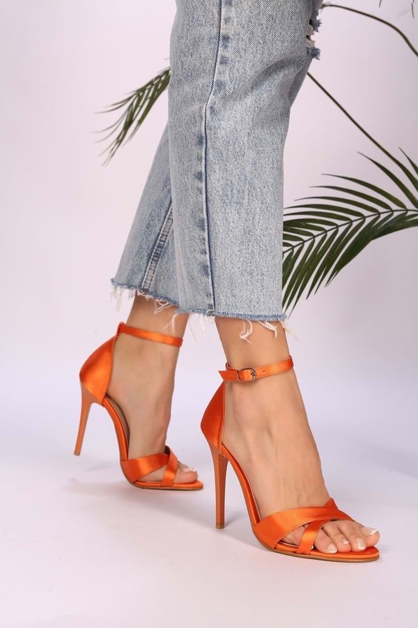 Shoeberry Shoeberry Women's Elena Orange Satin Heels Shoes