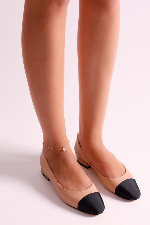 Shoeberry Shoeberry Women's Ellisy Nude Bi-Colored Oval Toe Flats with Nude Skin.