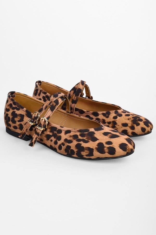 Shoeberry Shoeberry Women's Fiesty Leopard Patterned Double Strap Ballerinas