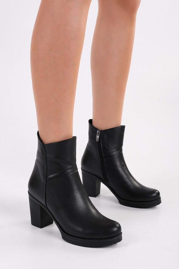 Shoeberry Shoeberry Women's Hero Black Genuine Leather Daily Heeled Boots