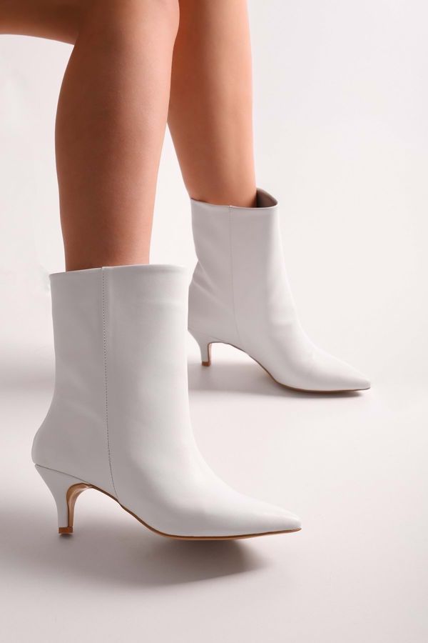 Shoeberry Shoeberry Women's Kerry White Skin Short Heel Boots White Skin