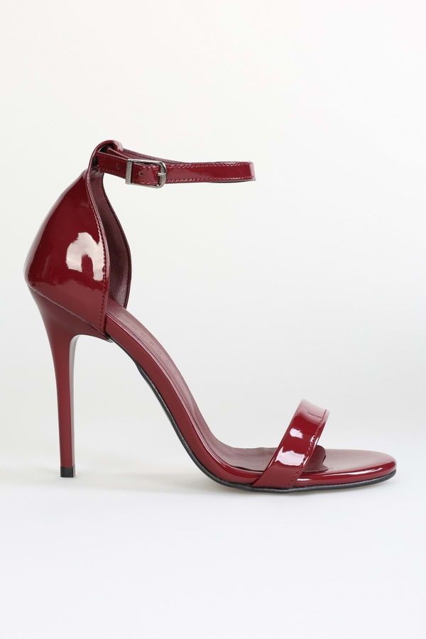 Shoeberry Shoeberry Women's Lina Claret Red Patent Leather Single Strap Heeled Shoes