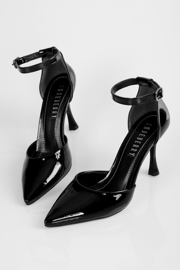 Shoeberry Shoeberry Women's Mahogany Black Patent Leather Heeled Shoes Stiletto