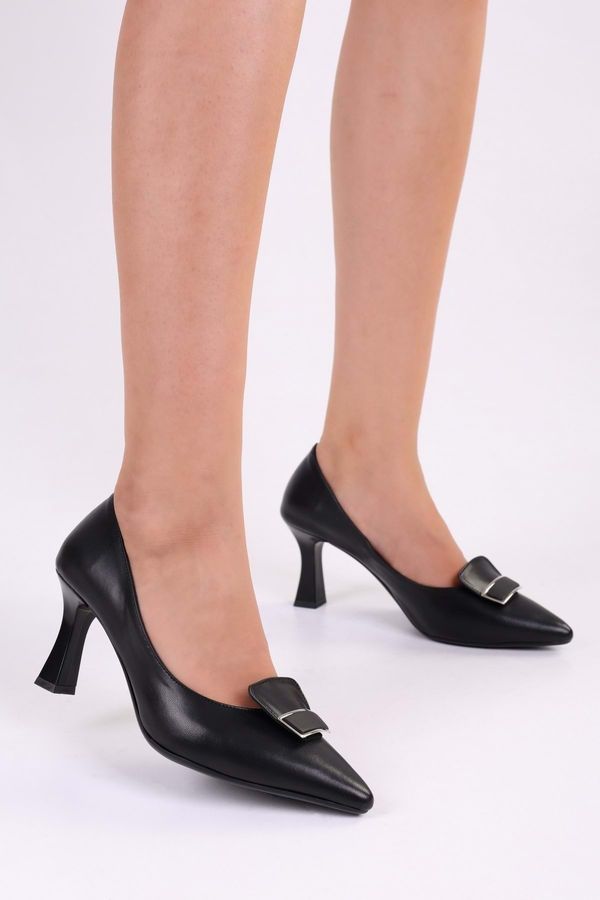 Shoeberry Shoeberry Women's Marcel Black Skin Heeled Shoes Stiletto