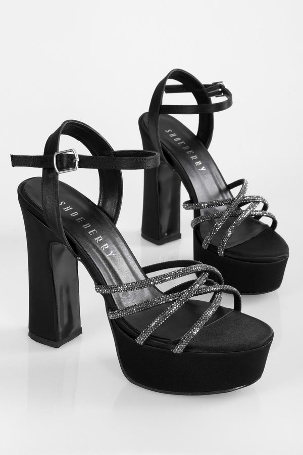 Shoeberry Shoeberry Women's Mersea Black Satin Stone Platform Heeled Shoes