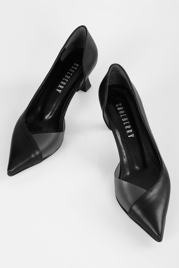 Shoeberry Shoeberry Women's Millie Black Skin Transparent Detailed Heeled Shoes Stiletto