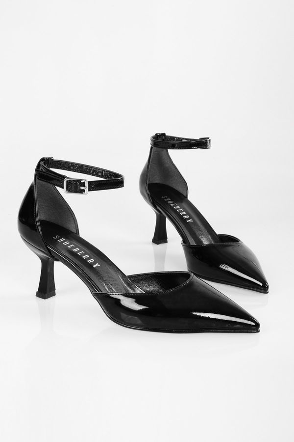 Shoeberry Shoeberry Women's Milos Black Patent Leather Belted Heeled Shoes Stiletto