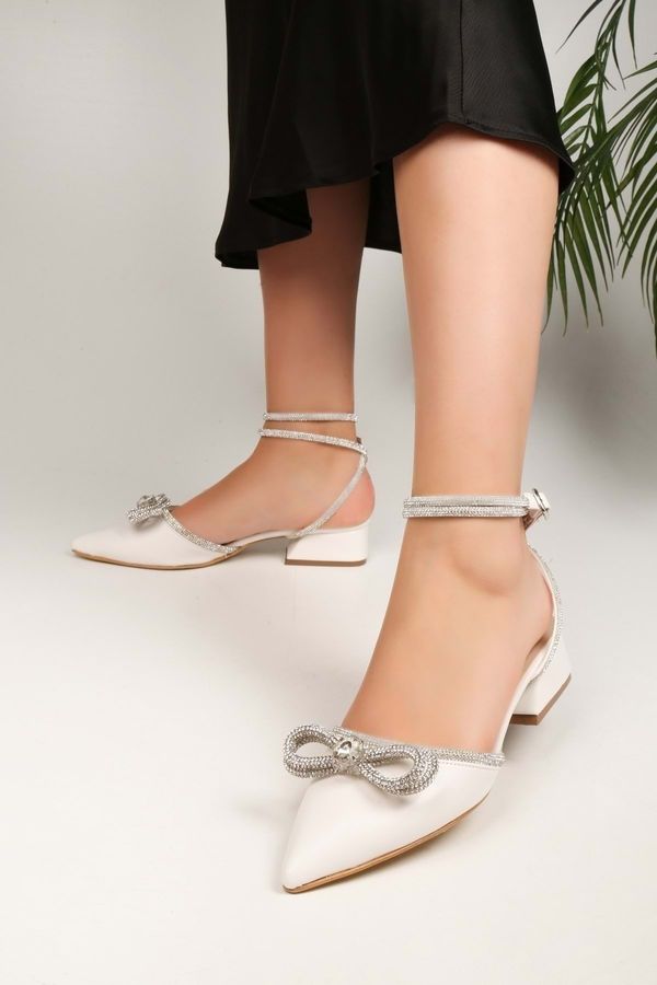 Shoeberry Shoeberry Women's Minue White Skin Stone Heels Shoes