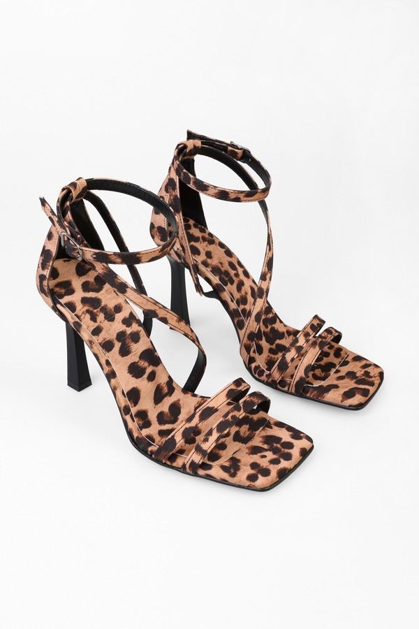 Shoeberry Shoeberry Women's Mules Leopard Satin Heeled Shoes