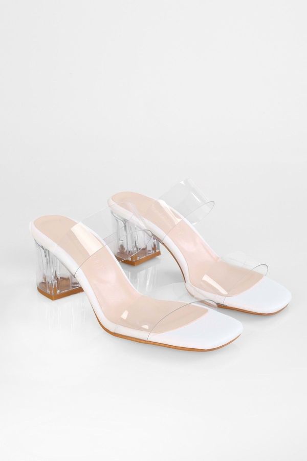 Shoeberry Shoeberry Women's Rake White Transparent Banded Heeled Slippers