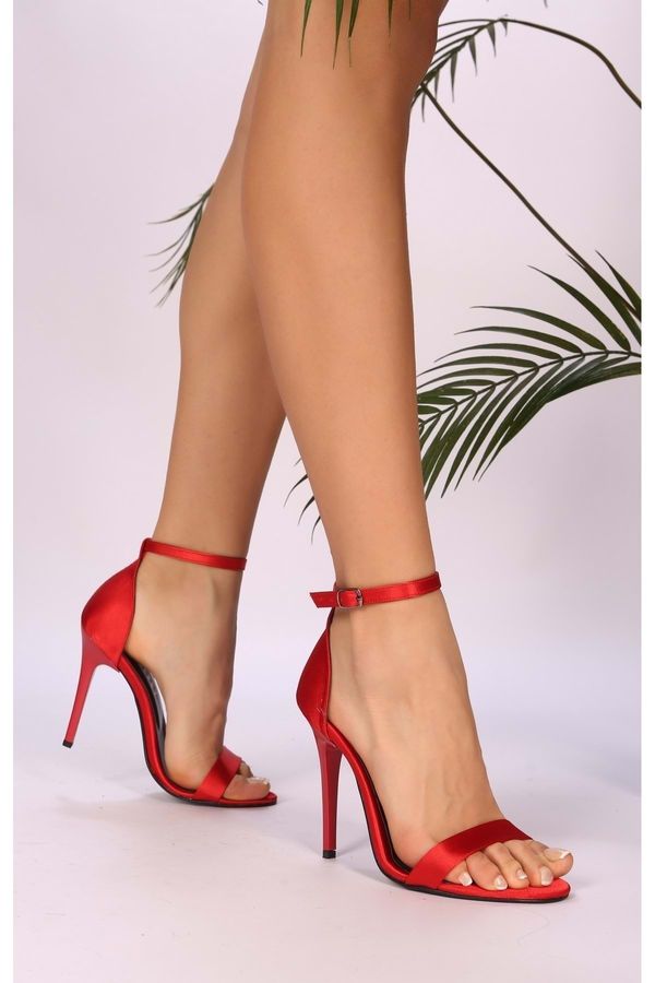 Shoeberry Shoeberry Women's Red Satin Single Strap Heel Shoes.