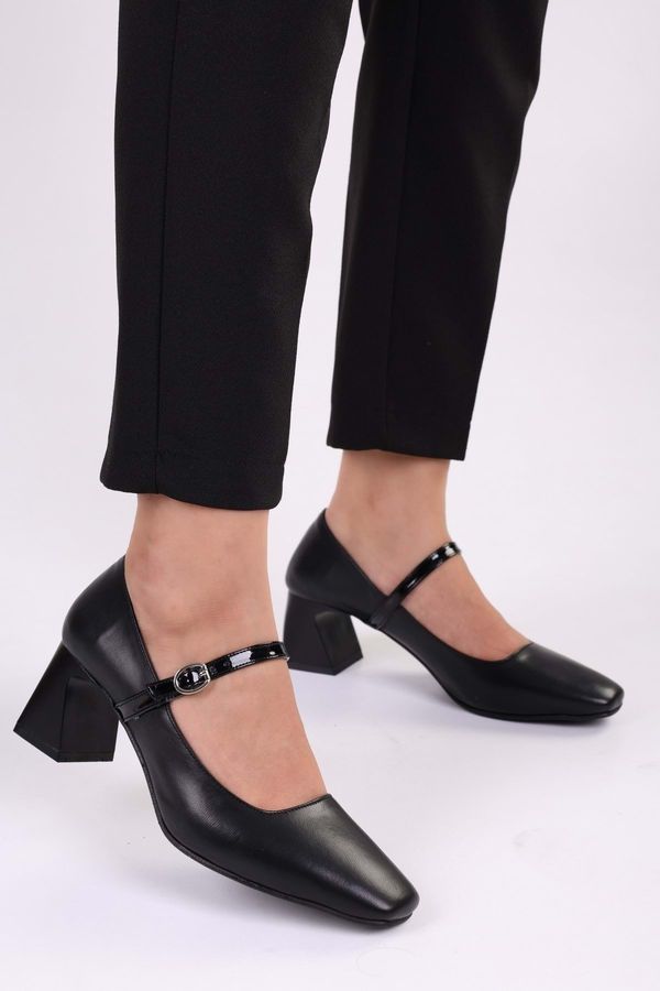 Shoeberry Shoeberry Women's Rylee Black Skin Casual Heel Shoes