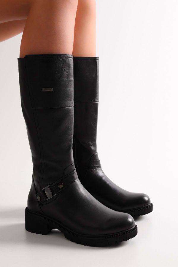 Shoeberry Shoeberry Women's Senda Black Genuine Leather Heeled Boots Black Genuine Leather