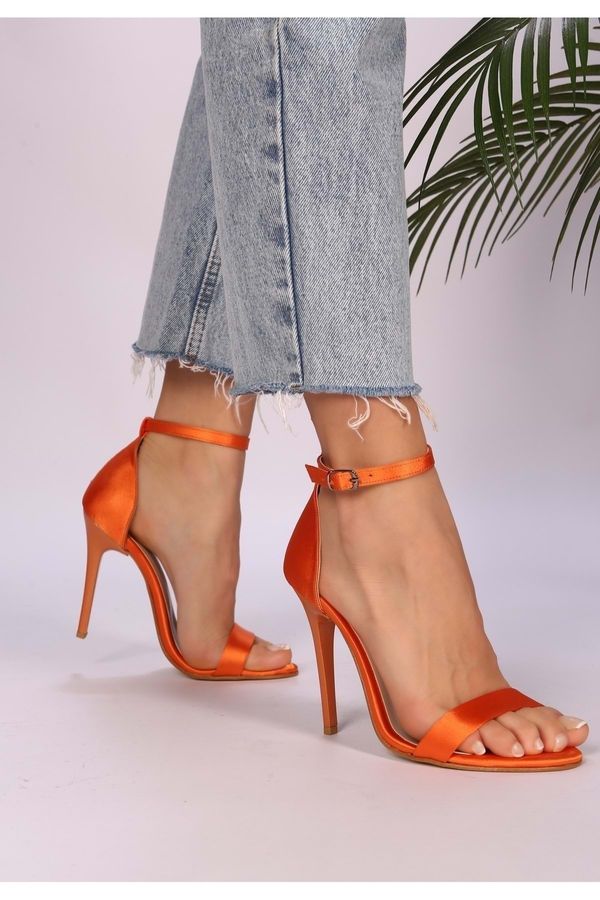 Shoeberry Shoeberry Women's Slyva Orange Satin Single Strap Heeled Shoes