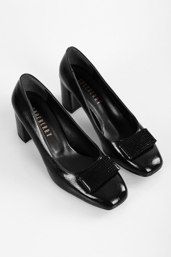 Shoeberry Shoeberry Women's Talina Black Patent Leather Buckled Heel Shoes