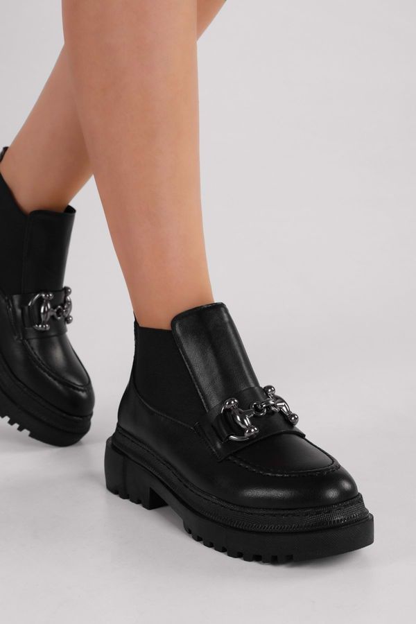 Shoeberry Shoeberry Women's Tastor Black Buckled Boots Loafer Black Skin
