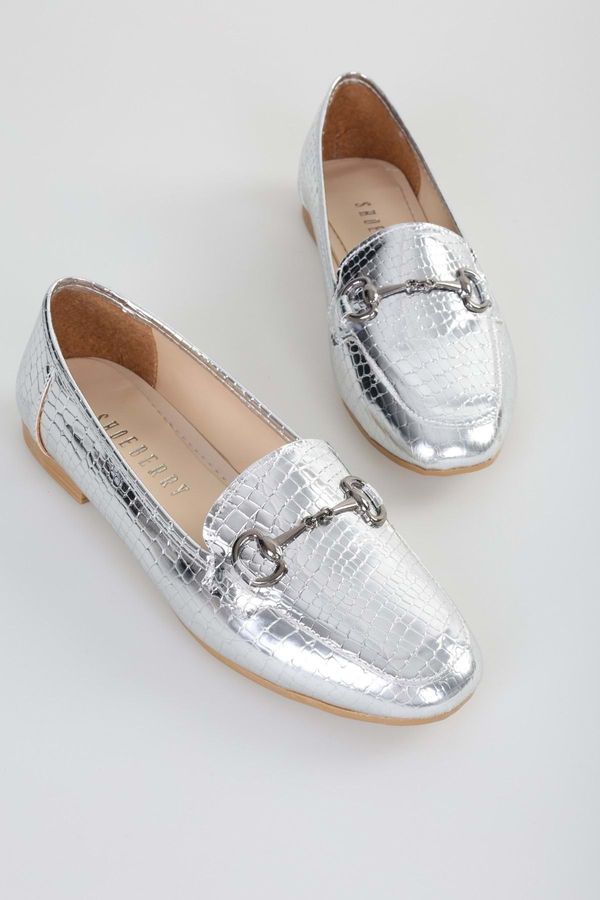 Shoeberry Shoeberry Women's Tiana Silver Crocodile Buckle Casual Loafer