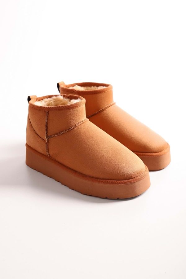 Shoeberry Shoeberry Women's Uggys Tan Boots with Pile Inner Short Suede Flat Taba Tekstil.