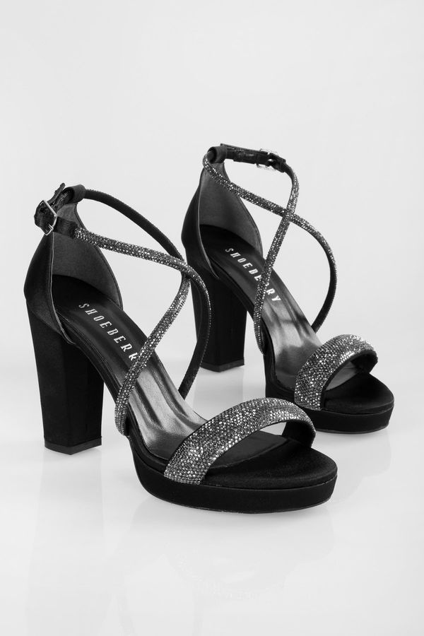 Shoeberry Shoeberry Women's Wise Black Satin Stone Stony Platform Heel Shoes