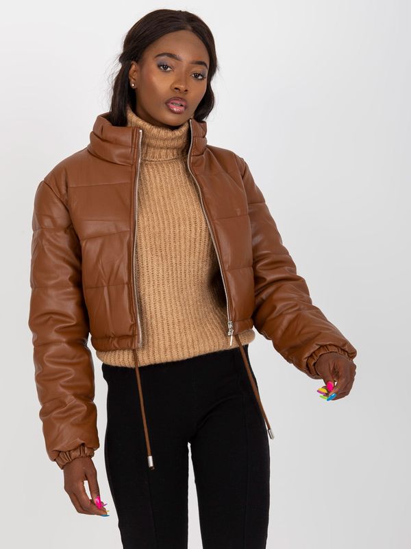 Fashionhunters Short brown winter jacket made of eco-leather