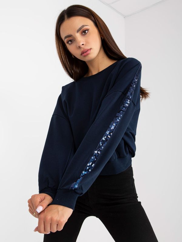 Fashionhunters Short dark blue hoodie with RUE PARIS app