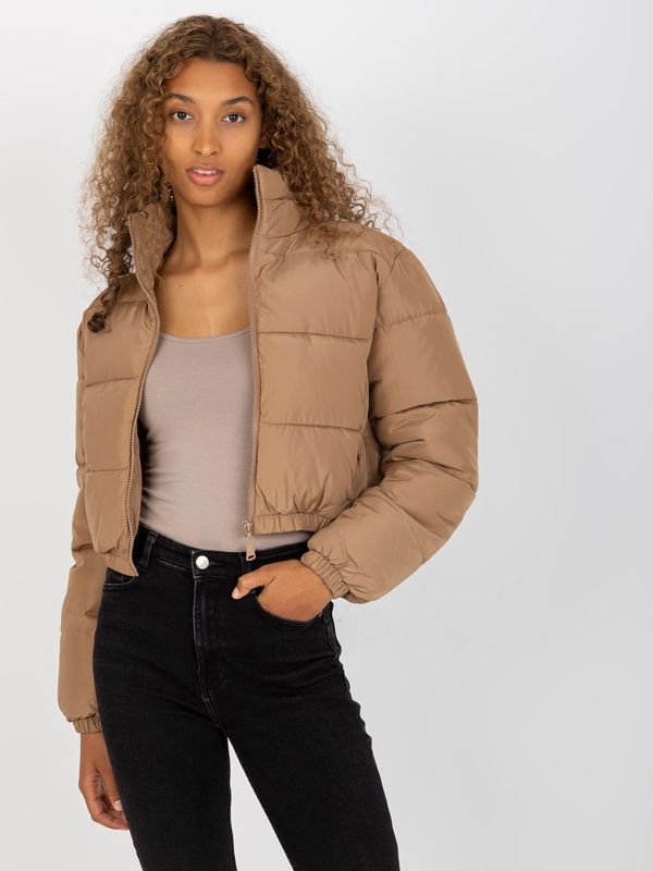 Fashionhunters Short winter jacket Iseline camel with hood