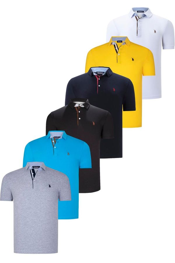 dewberry SIX SET T8582 DEWBERRY MENS T-SHIRT-BLACK-WHITE-NAVY BLUE-DARK TURQUOISE-YELLOW-GREY