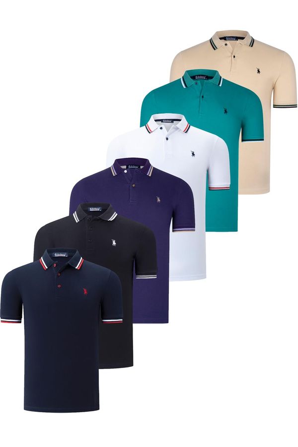 dewberry SIX SET T8594 DEWBERRY MENS T-SHIRT-BLACK-WHITE-NAVY-BLUE-BEIGE-PURPLE-GREEN