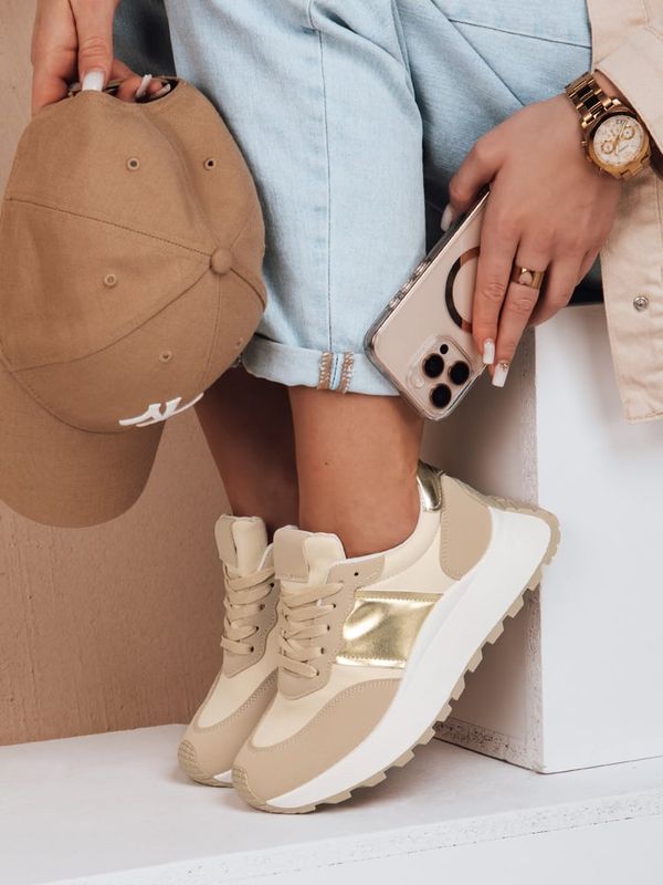 DStreet Sneakersy damskie na płaskiej podeszwie NEWSTREET beżowe Dstreet