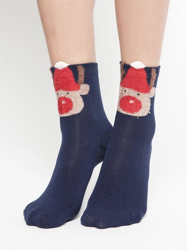 Yups Socks with teddy bear head application navy blue