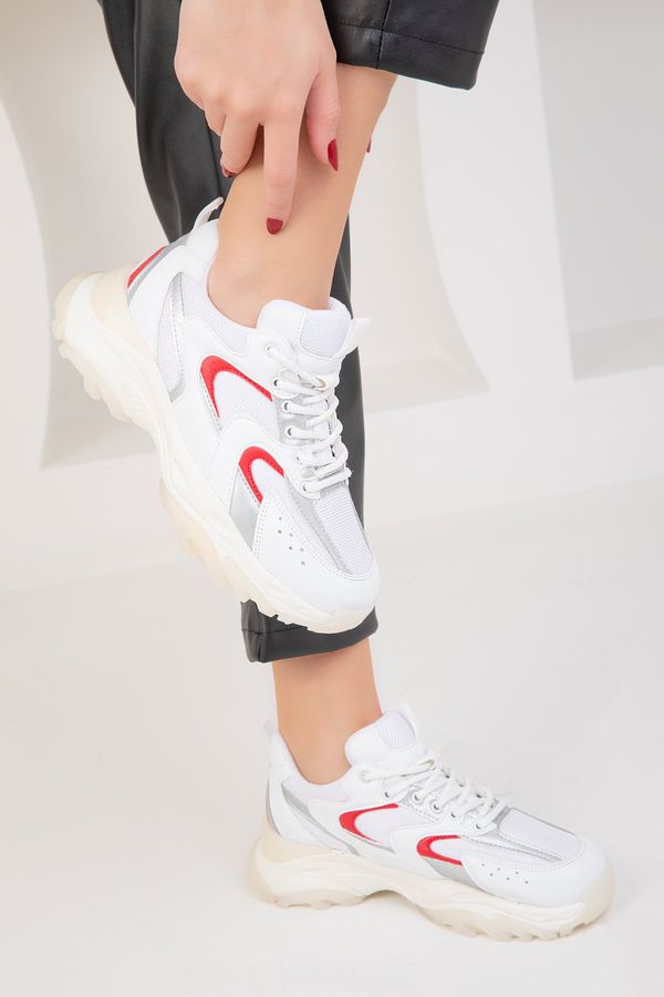 Soho Soho White-Silver-Red Women's Sneakers 18109