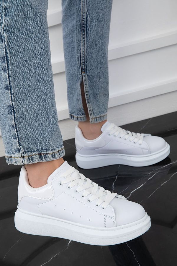 Soho Soho White-White Patent Leather Women's Sneaker 19845