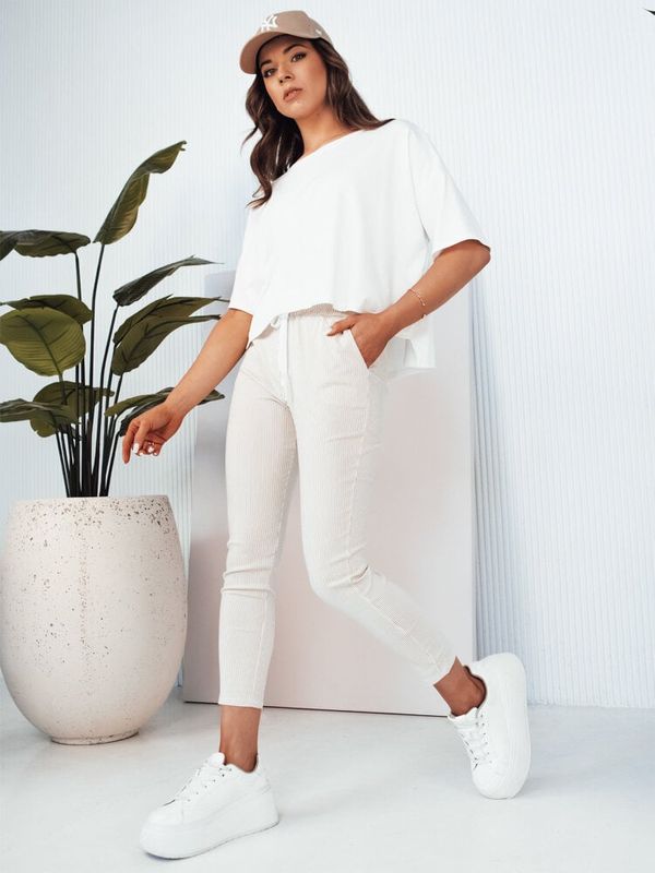 DStreet Spodnie damskie MARINS w beżowo-białe paski Dstreet