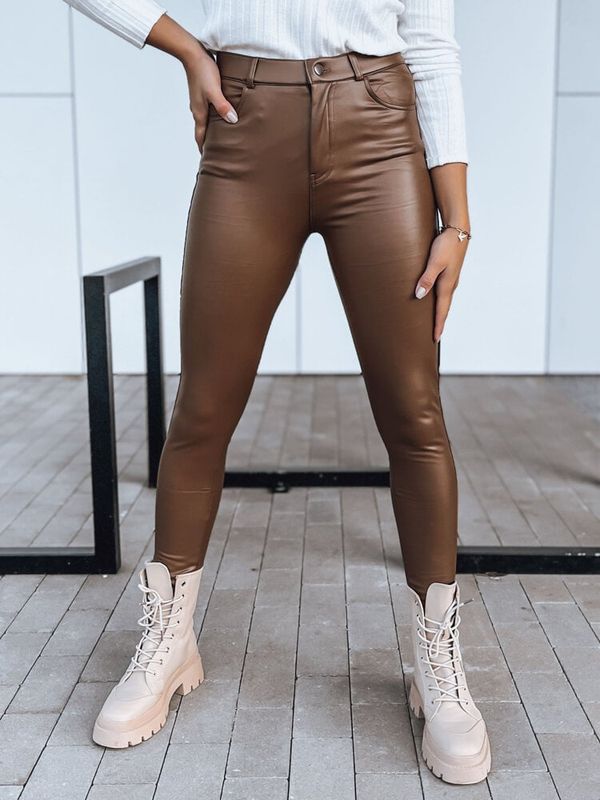 DStreet Spodnie damskie skórzane TOURMALIN ciemnobrązowe Dstreet