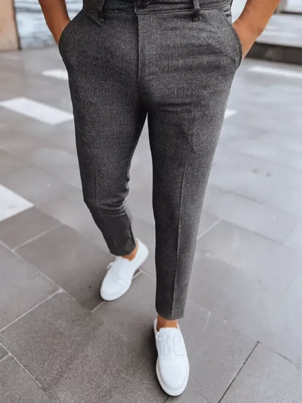 DStreet Spodnie męskie chinosy w kratę ciemnoszare Dstreet