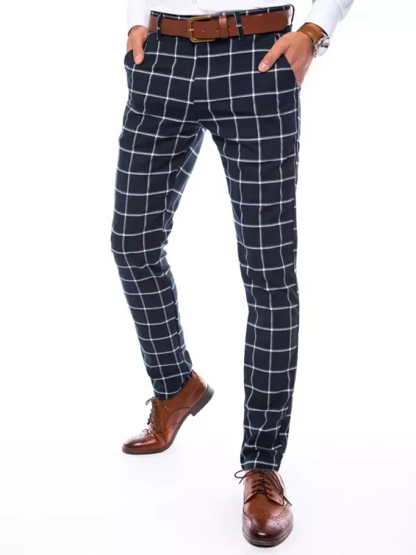 DStreet Spodnie męskie chinosy w kratę granatowe Dstreet