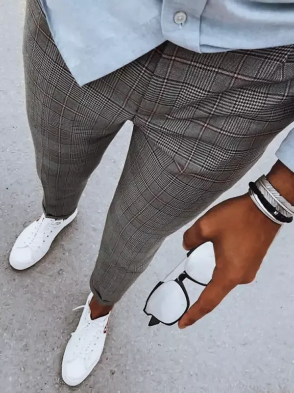 DStreet Spodnie męskie chinosy w kratę jasnoszare Dstreet