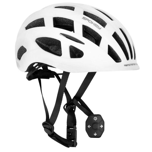 Spokey Spokey POINTER PRO Bicycle helmet with LED flasher and turn signals, 55-58 cm, biela
