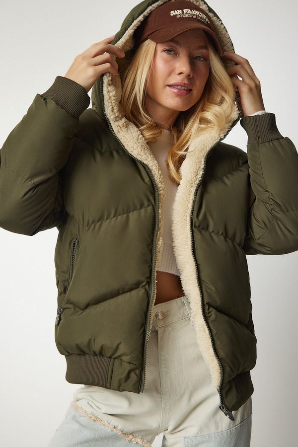 Happiness İstanbul Sreća İstanbul Vrouwen Khaki Hooded Puffer Coat