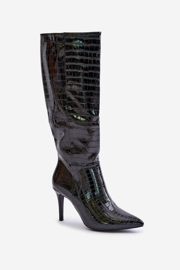 marka niezdefiniowana Stiletto heel Cossacks with black embossing Reanwenna